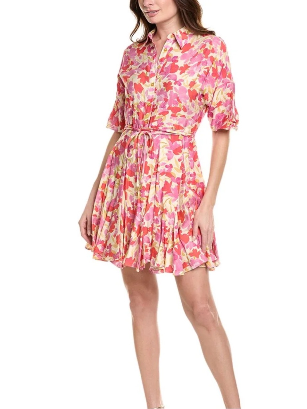 Taylor Pink & Red Floral Tie-Waist Mini Dress